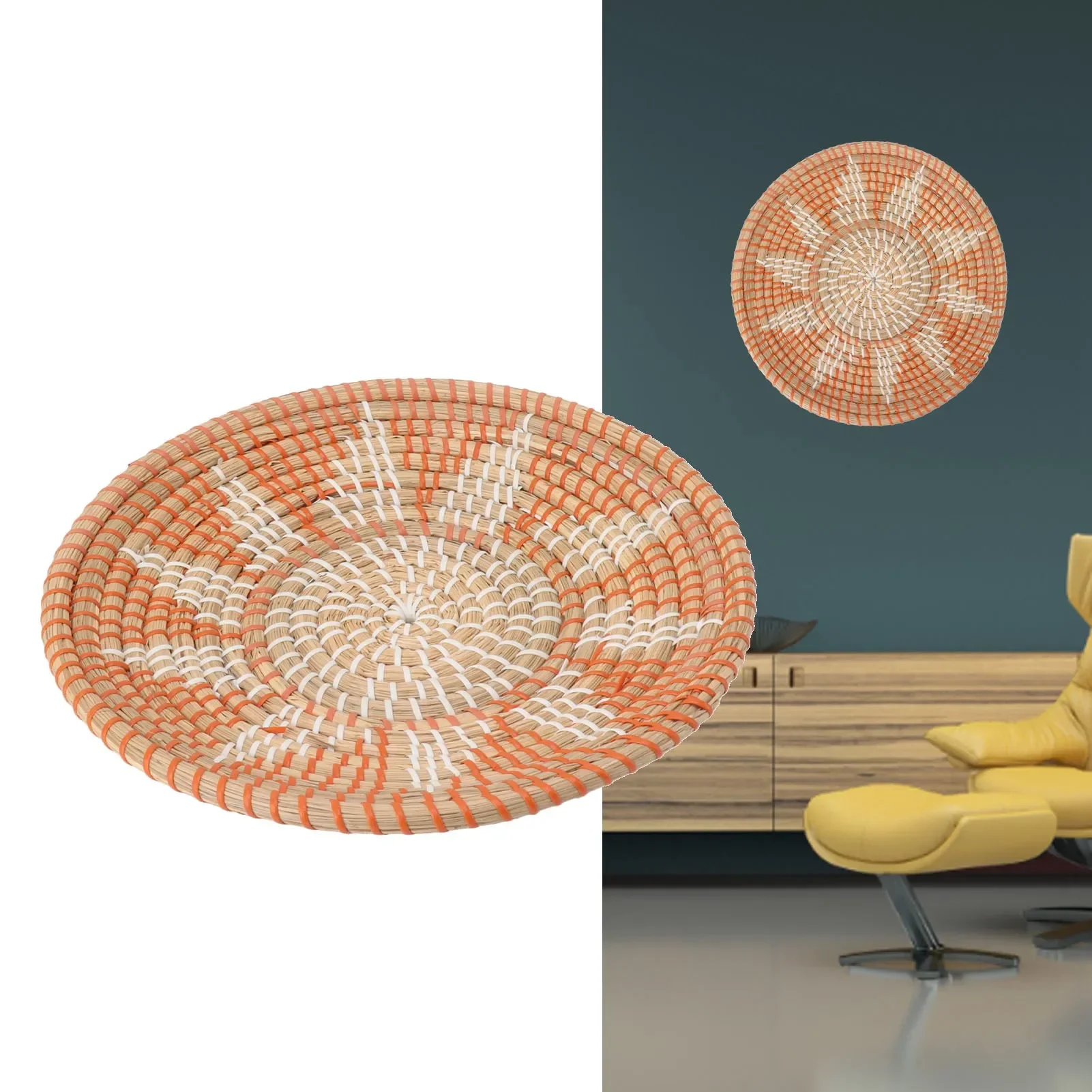 Rattan Plant Basket - Round Grass Wall Ornaments 35cm Diameter